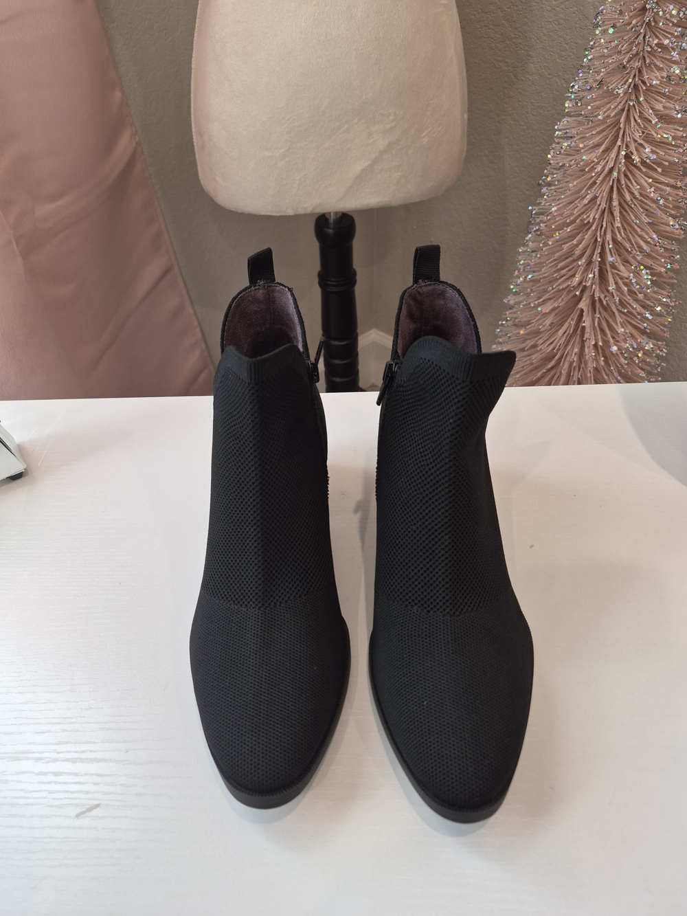 Life Stride Black Knit Ankle Booties